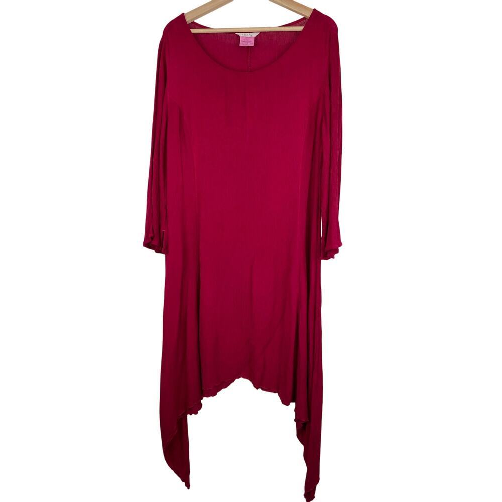 Kleen‎ Women's Size L Magenta Pink Rayon Asymmetrical Boho Tunic Shift Dress *